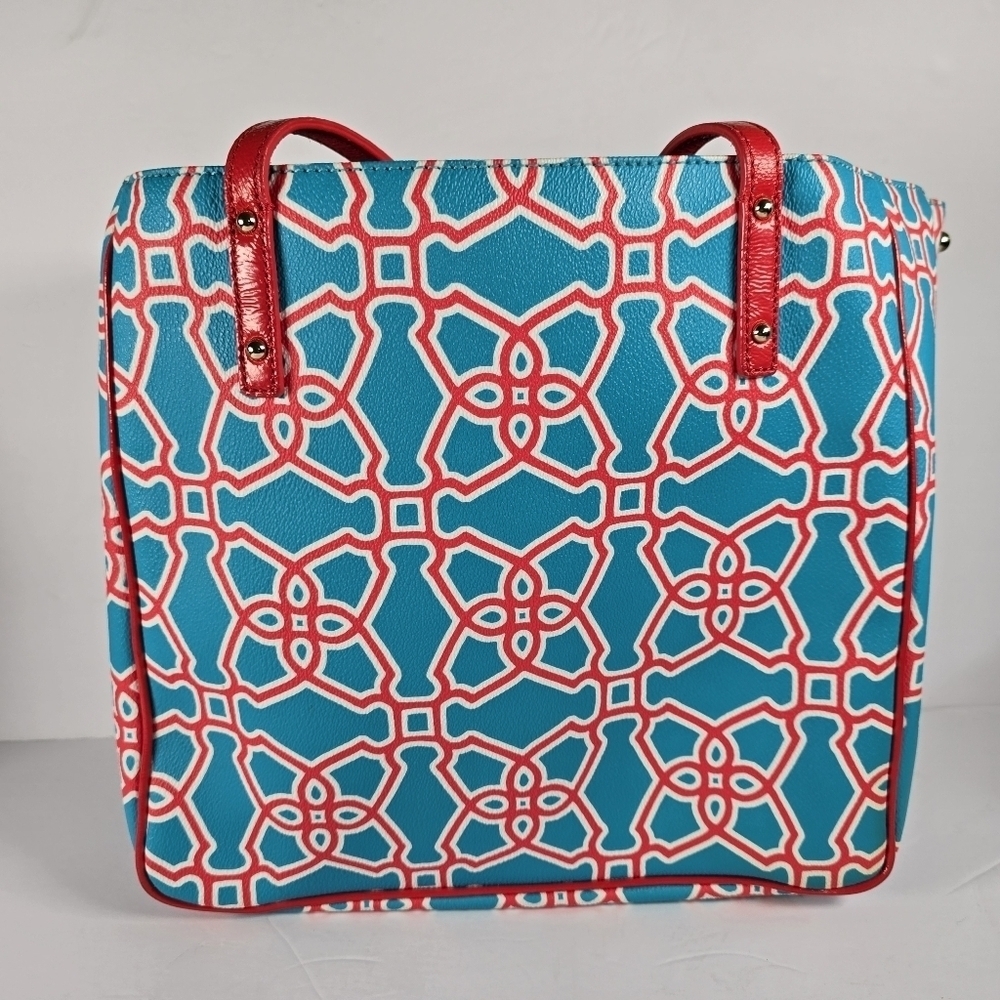 Kate Spade Moroccan Market Expandable Tote Bag In Turqouise/Flame Shoulder Bag - Picture 2 of 16